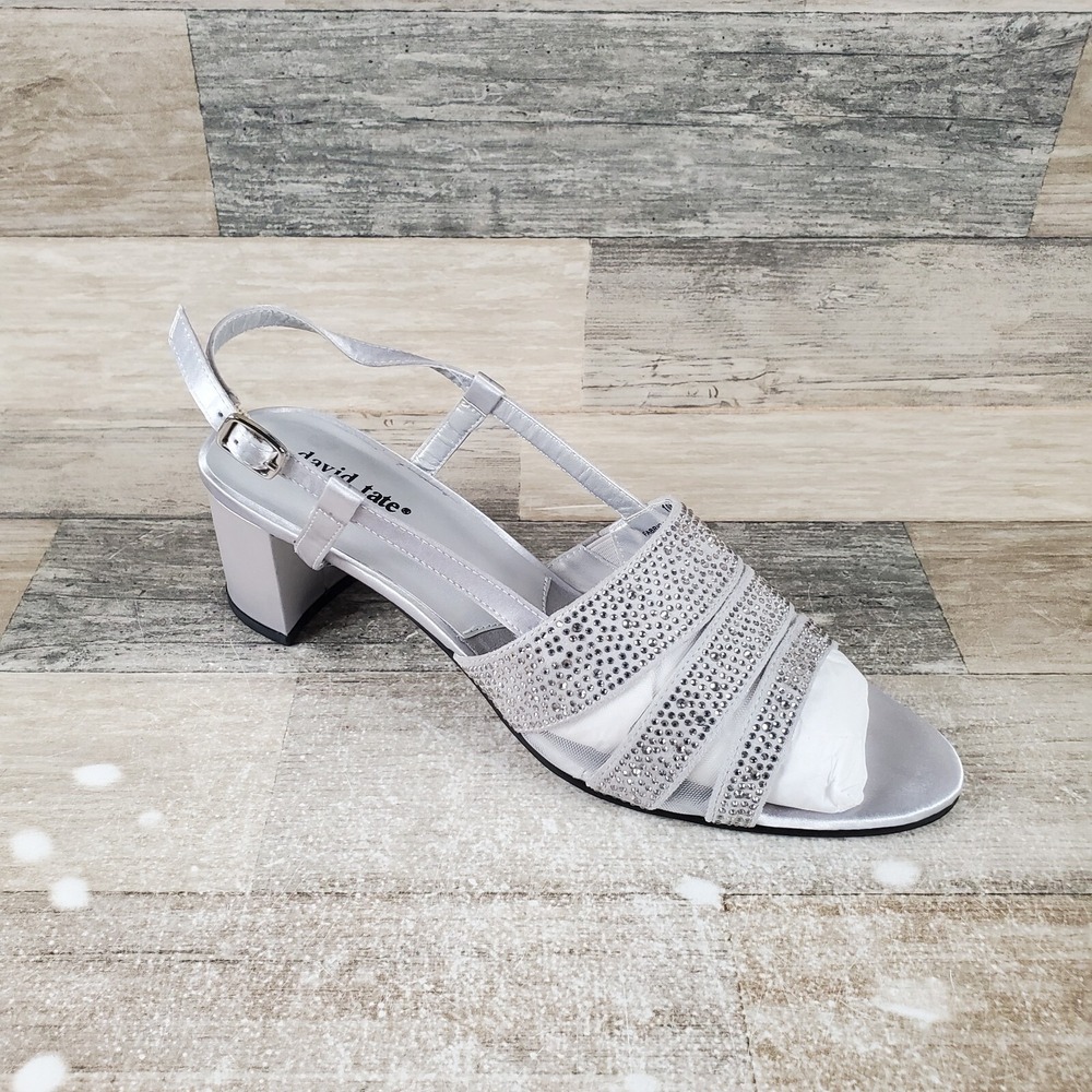 David Tate Sparkle Womens Sandals Sz 10 N Silver Satin Rhinestone Slingback‎